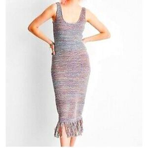Womens Future Collective x Alani Noelle Multicolored Knit Fringe Bodycon Dress L